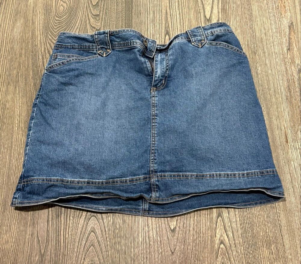 St. John's Bay Women's Stretch Cotton Mini Denim Pencil Skirt Blue Size 16